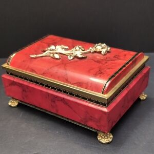 Harry Vincent,bluebird Confectionery Red Footed Tin With A Flower Stem Motif.